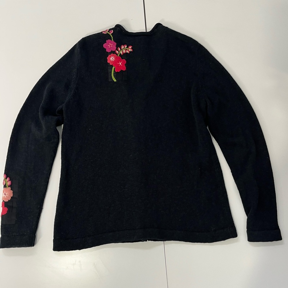 Vintage Icelandic Design Linen Cotton Embroidered Floral Cardigan Sweater Large - Picture 12 of 14